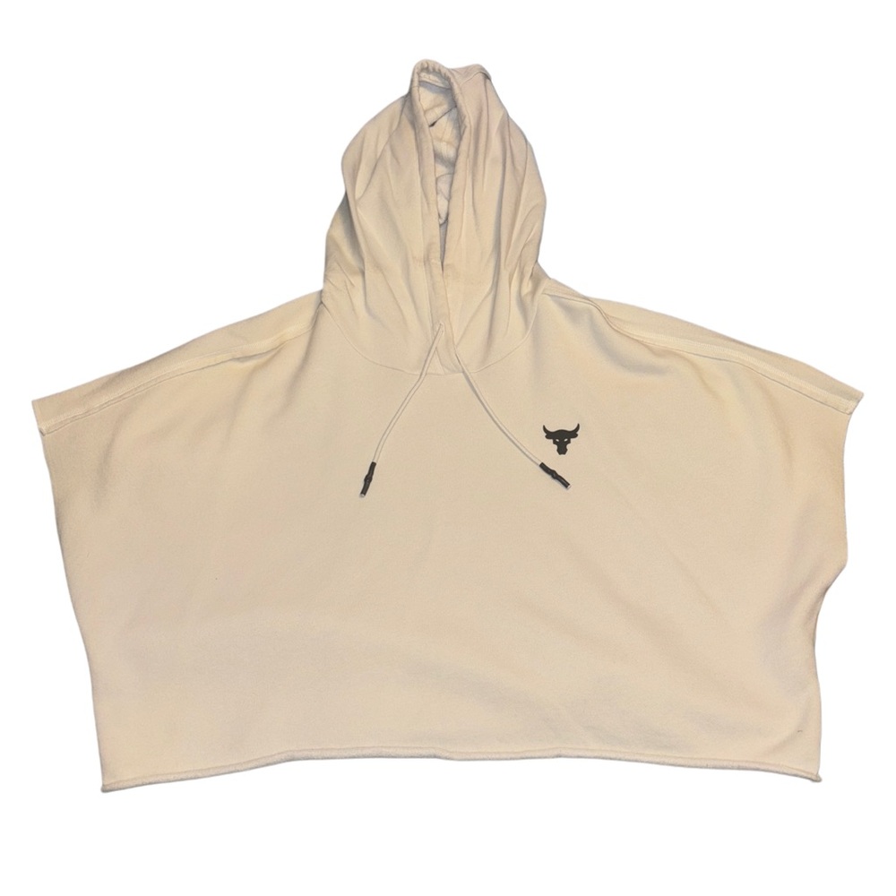 Under Armour Sleeveless Cropped Cream Hoodie With Bull Logo